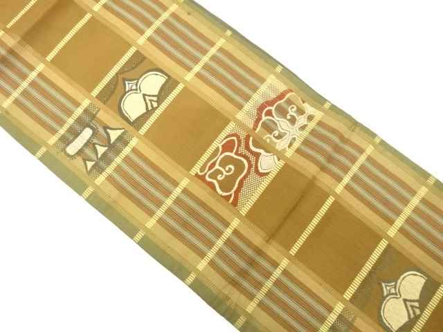 アンティーク　縞に抽象模様織り出し昼夜帯（材料）